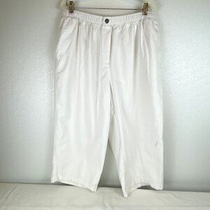 Woman Within Plus Size 22W White Cotton Pull On Elastic Cropped Pants W/ Pockets